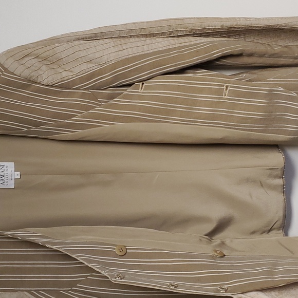 Armani Collezioni - Tan & White Pin Striped Linen & Silk Jacket Sz 14 - Picture 9 of 9